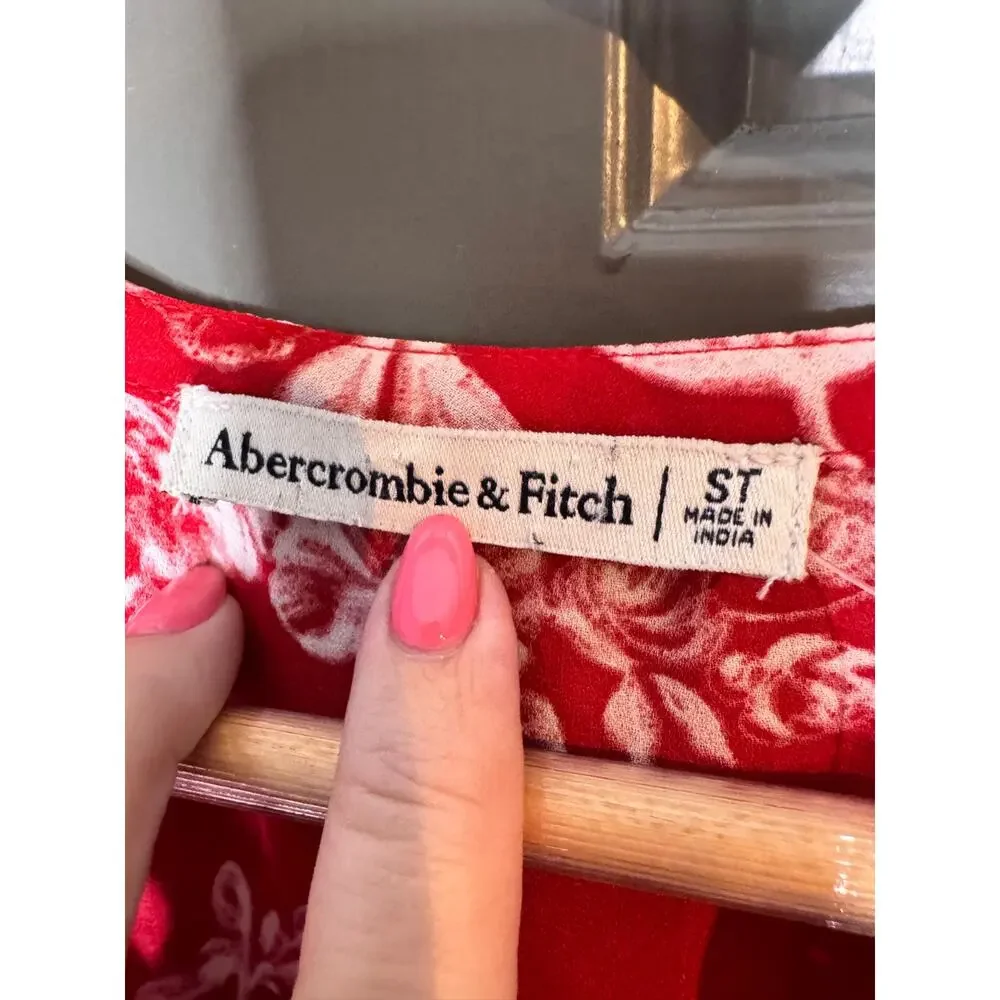 Abercrombie & Fitch Floral Wrap Midi Dress NWT Red Flutter Sleeve Small Tall